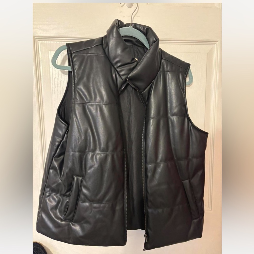 Black Faux Leather Puffer Vest